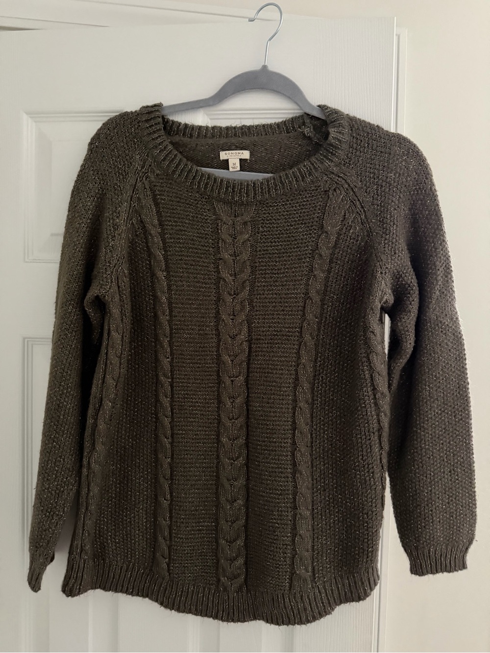 Sonoma Olive Crewneck Cable Knit Sweater
